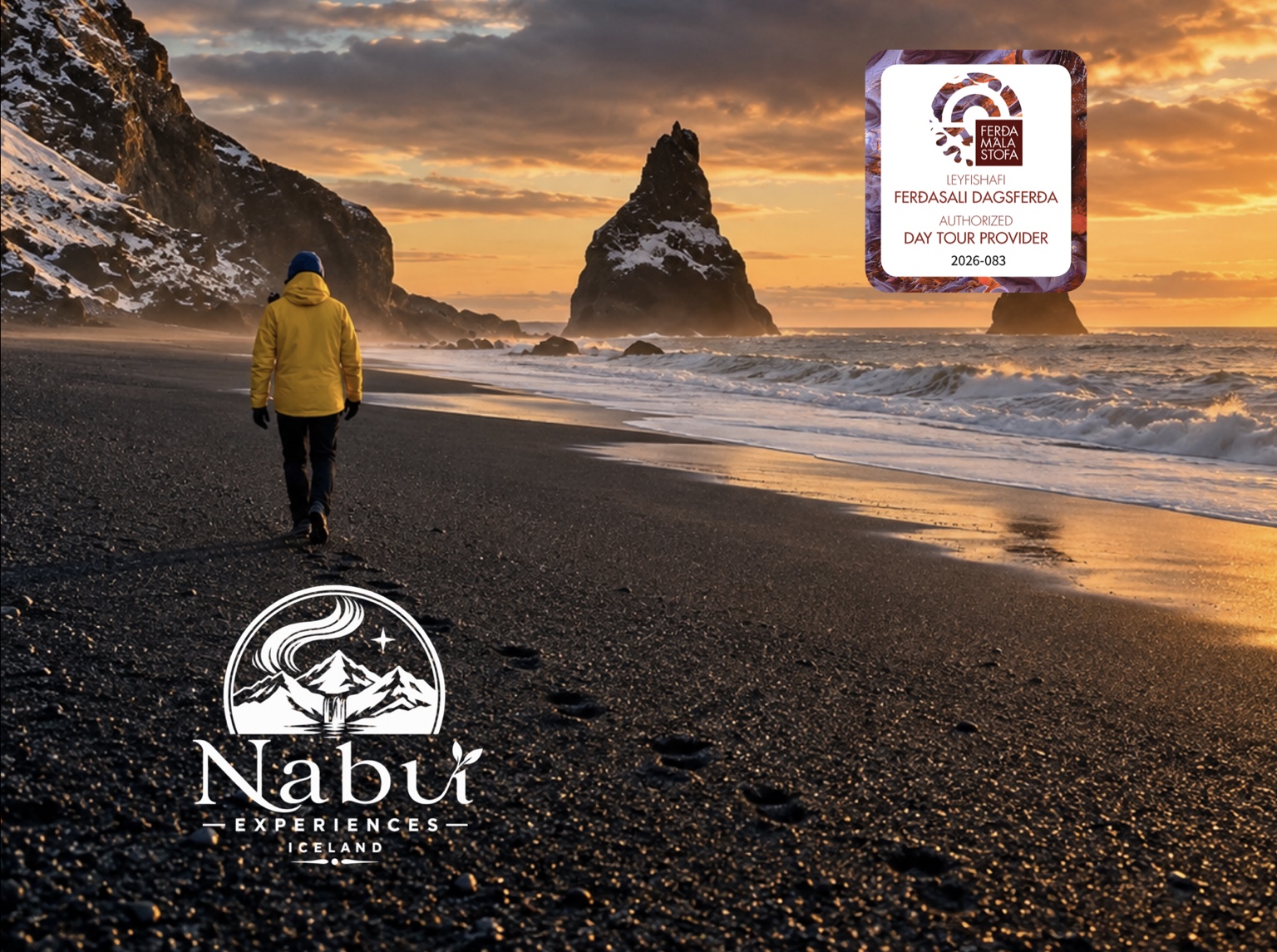 Plage de sable noir et falaises de la côte sud de l’Islande