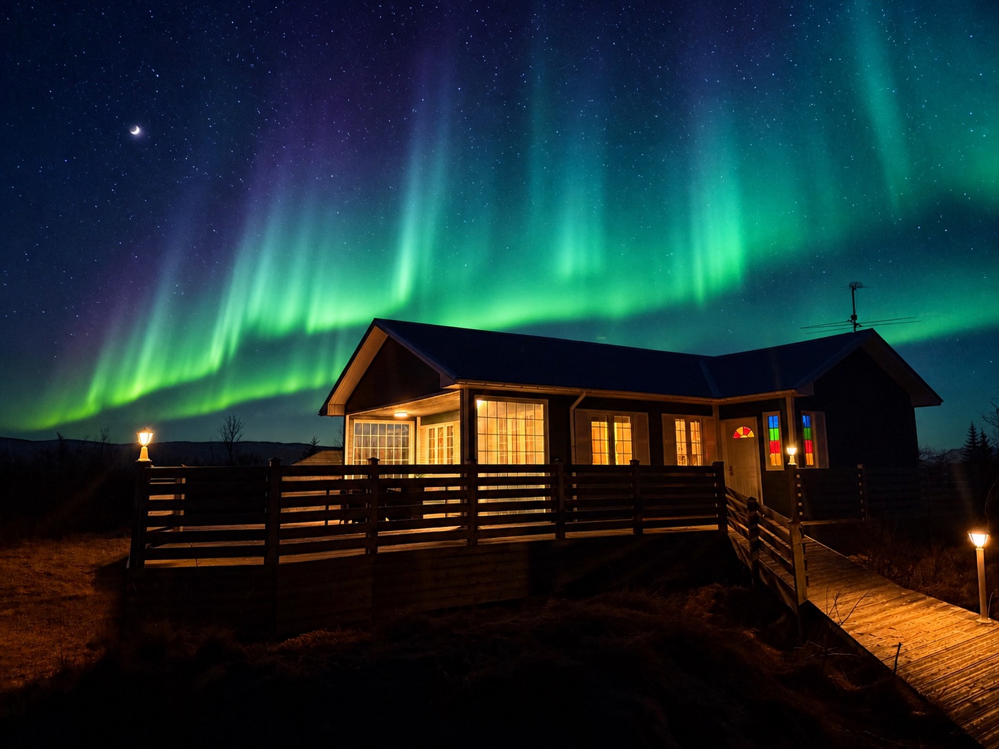 Le cottage sous les aurores