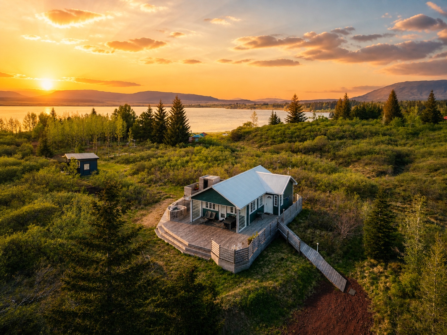 Le cottage au coucher du soleil